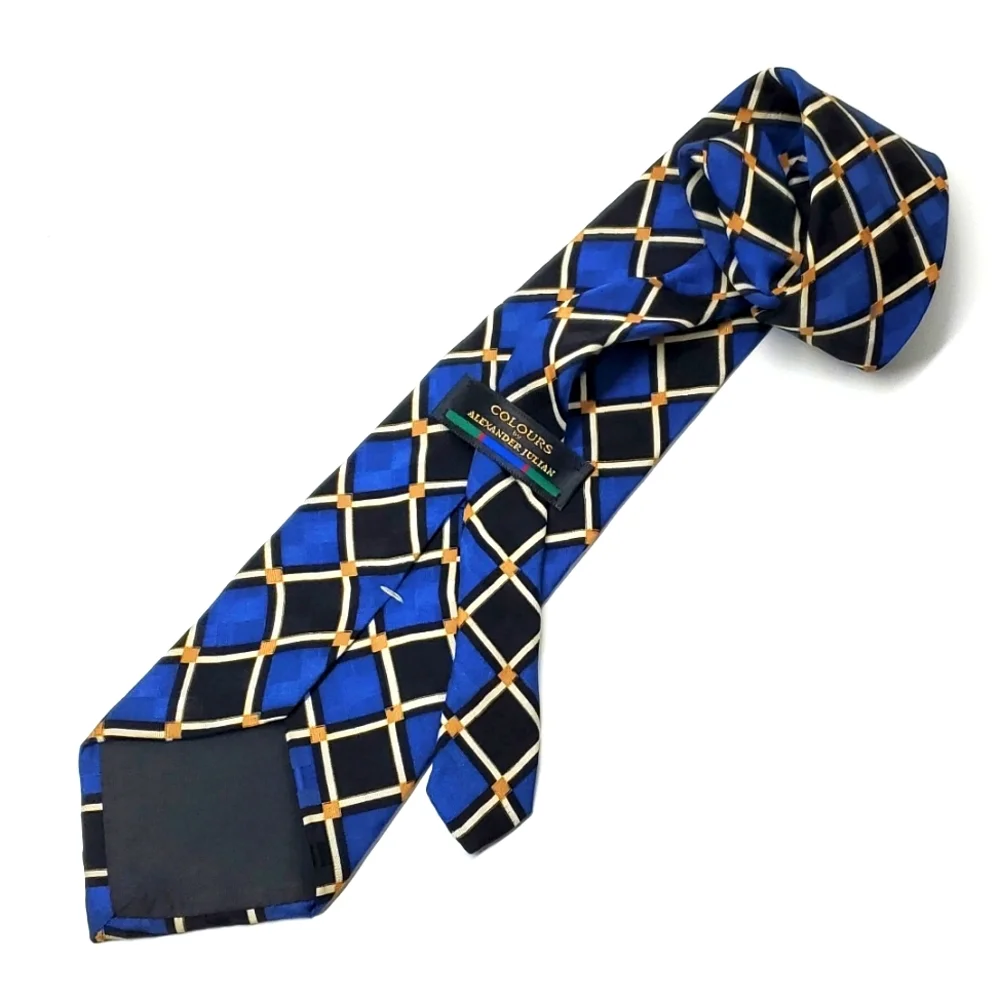 COLOURS by Alexander Julian Blue Black Geometric Silk Tie EUC
